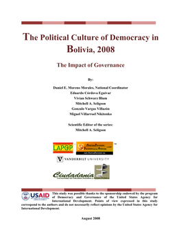 The Political Culture of Democracy in Bolivia, 2008