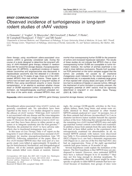 Observed Incidence of Tumorigenesis in Long-Term Rodent Studies of Raav Vectors