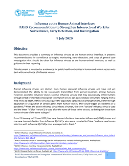 Influenza at the Human-Animal Interface: PAHO Recommendations to Strengthen Intersectoral Work for Surveillance, Early Detection, and Investigation