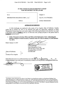 Case 18-11780-BLS Doc 1020 Filed 02/01/19 Page 1 of 8 Case 18-11780-BLS Doc 1020 Filed 02/01/19 Page 2 of 8