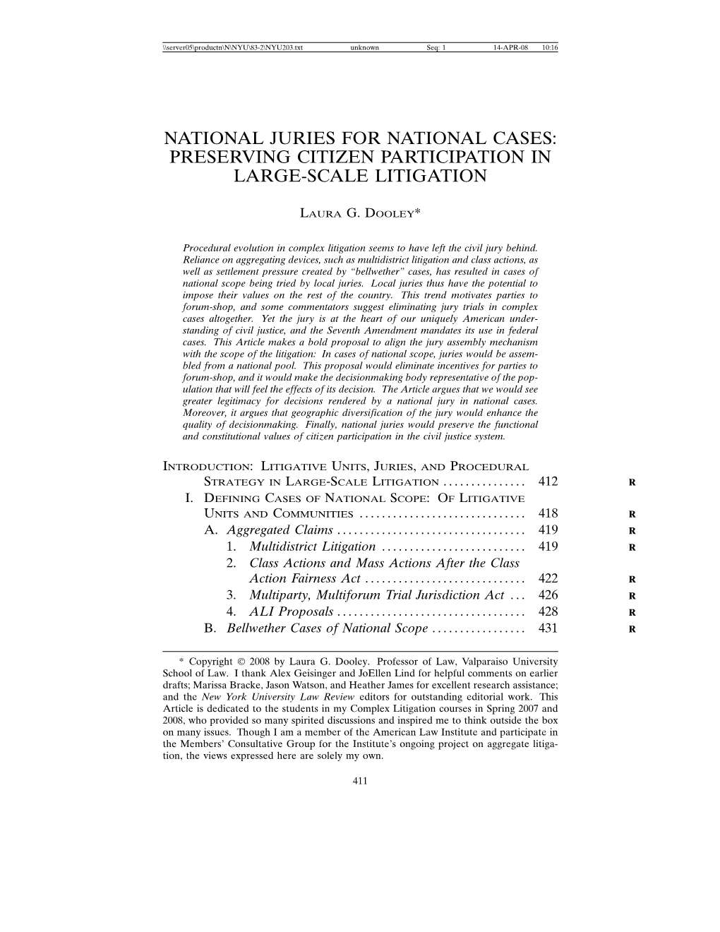 National Juries for National Cases: Preserving Citizen Participation in Large-Scale Litigation