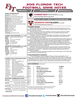 2015 Florida Tech Football Game Notes
