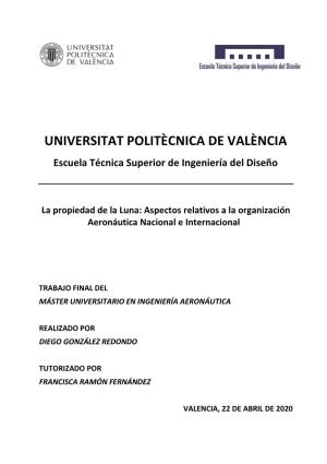UNIVERSITAT POLITÈCNICA DE VALÈNCIA Escuela Técnica Superior De Ingeniería Del Diseño