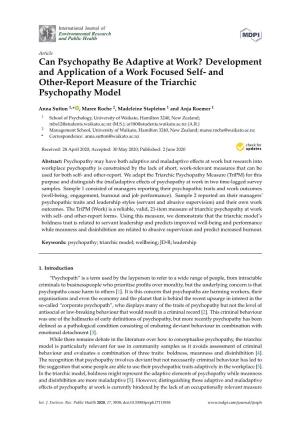 Can Psychopathy Be Adaptive at Work? Development and Application of a Work Focused Self- and Other-Report Measure of the Triarchic Psychopathy Model