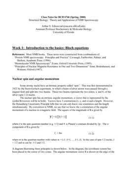 Week 1: Introduction to the Basics: Bloch Equations