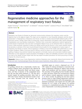 Regenerative Medicine Approaches for the Management of Respiratory