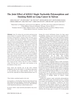 The Joint Effect of Hogg1 Single Nucleotide Polymorphism and Smoking Habit on Lung Cancer in Taiwan