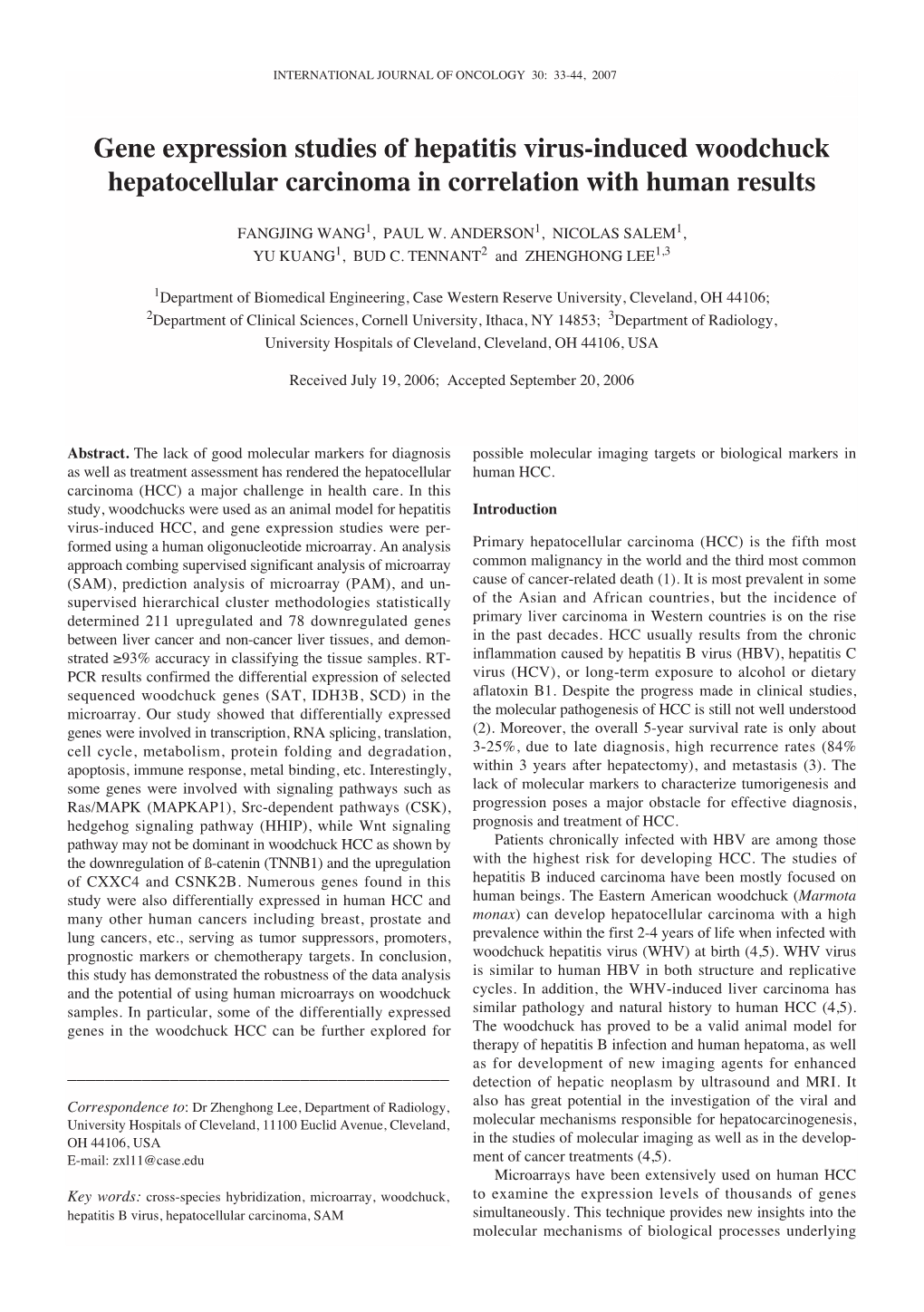 Gene Expression Studies of Hepatitis Virus-Induced Woodchuck Hepatocellular Carcinoma in Correlation with Human Results