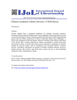 Chinese Academic Library Services: a Web Survey