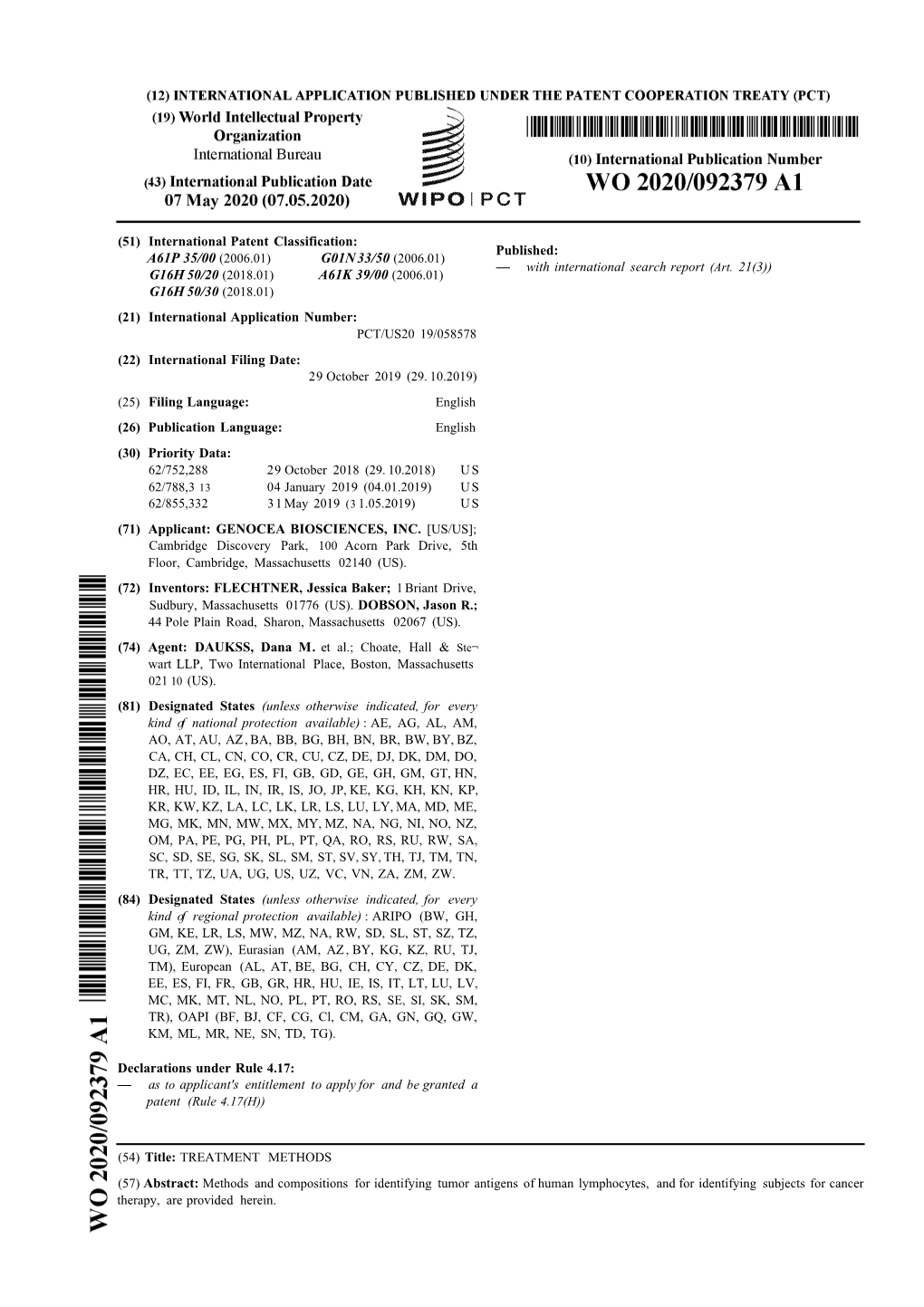 (51) International Patent Classification: A61P 35/00 (2006.01) G01N 33/50