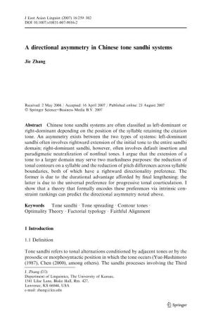 A Directional Asymmetry in Chinese Tone Sandhi Systems