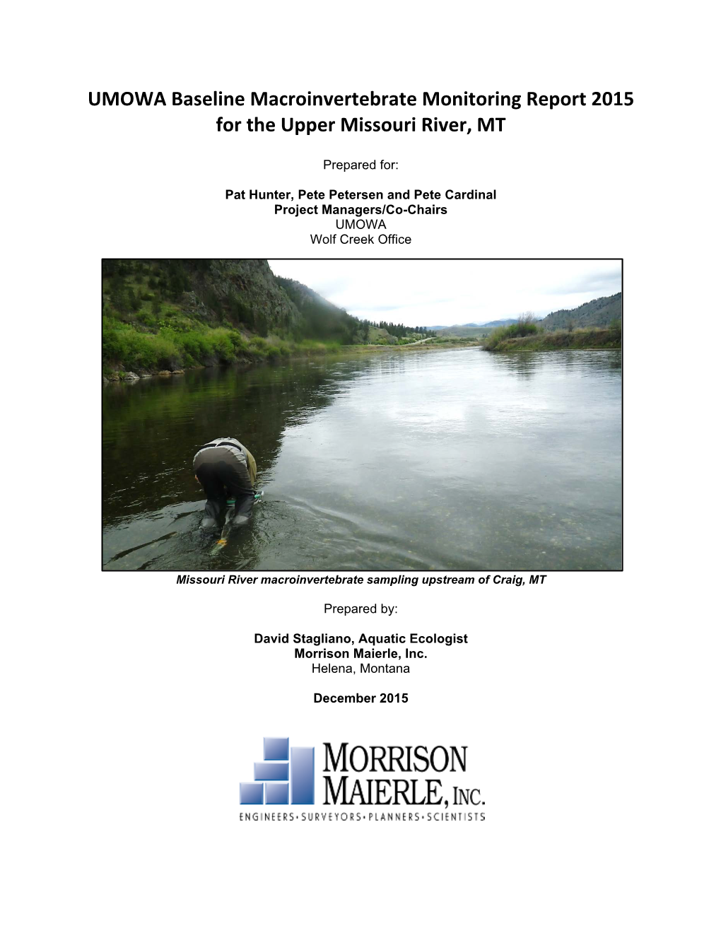 UMOWA Baseline Macroinvertebrate Monitoring Report 2015 for the Upper Missouri River, MT