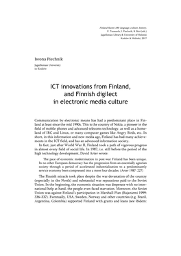 ICT Innovations from Finland, and Finnish Digilect in Electronic Media Culture