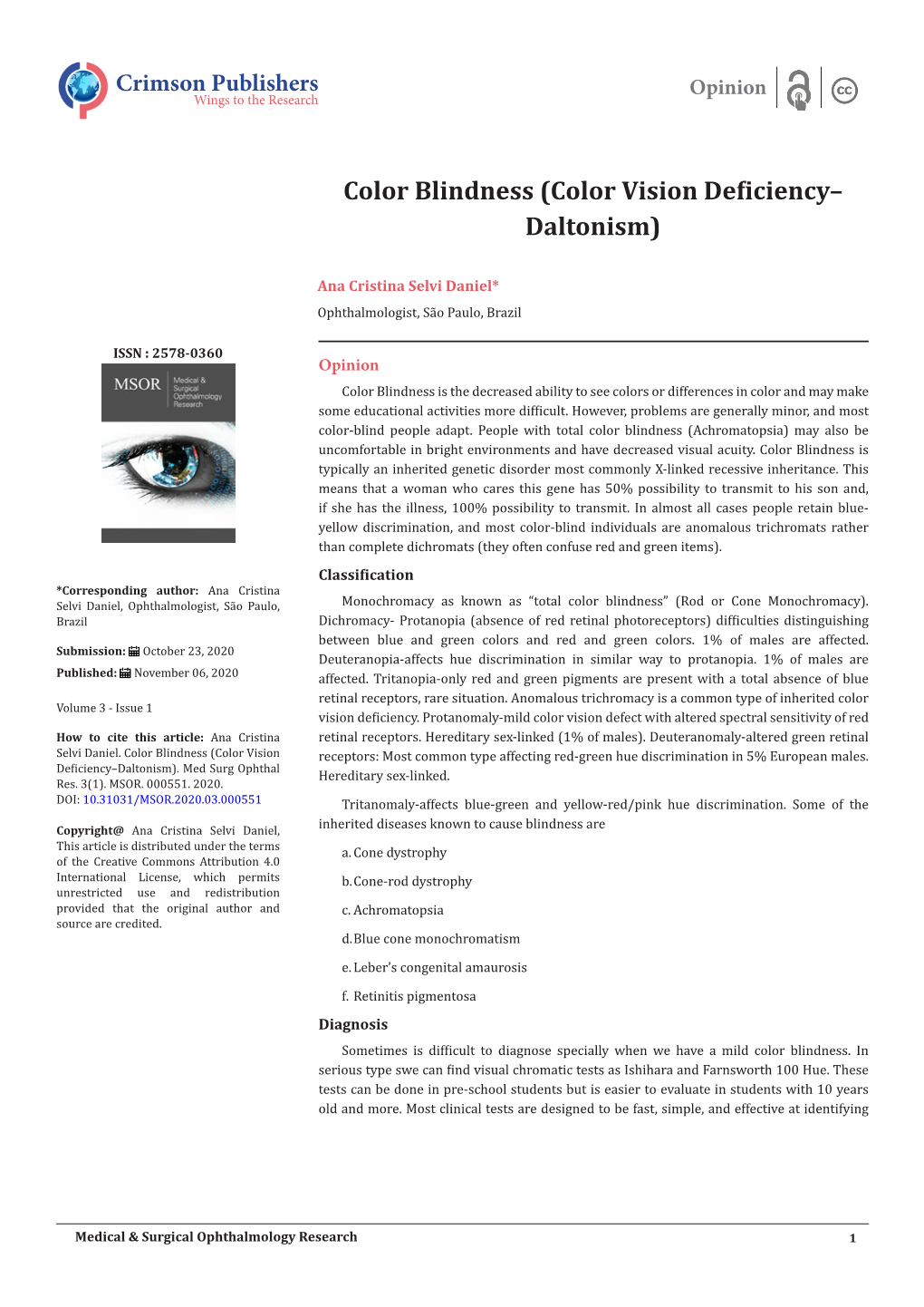 Color Blindness (Color Vision Deficiency–Daltonism)