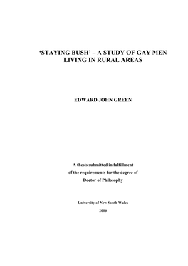 'Staying Bush' – a Study of Gay Men Living in Rural Areas