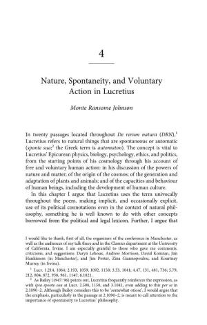 Nature, Spontaneity, and Voluntary Action in Lucretius