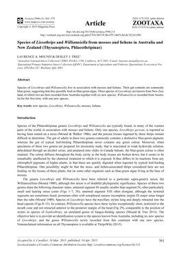 Species of Lissothrips and Williamsiella from Mosses and Lichens in Australia and New Zealand (Thysanoptera, Phlaeothripinae)