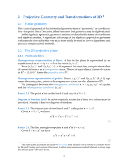 2 Projective Geometry and Transformations of 2D 1