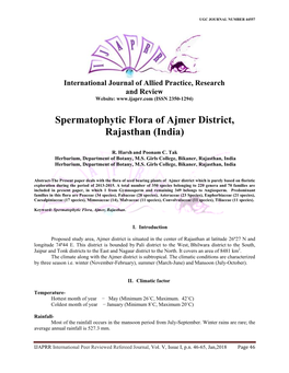 Spermatophytic Flora of Ajmer District, Rajasthan (India)