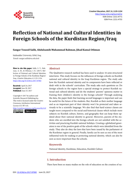 Reflection of National and Cultural Identities in Foreign Schools of the Kurdistan Region/Iraq