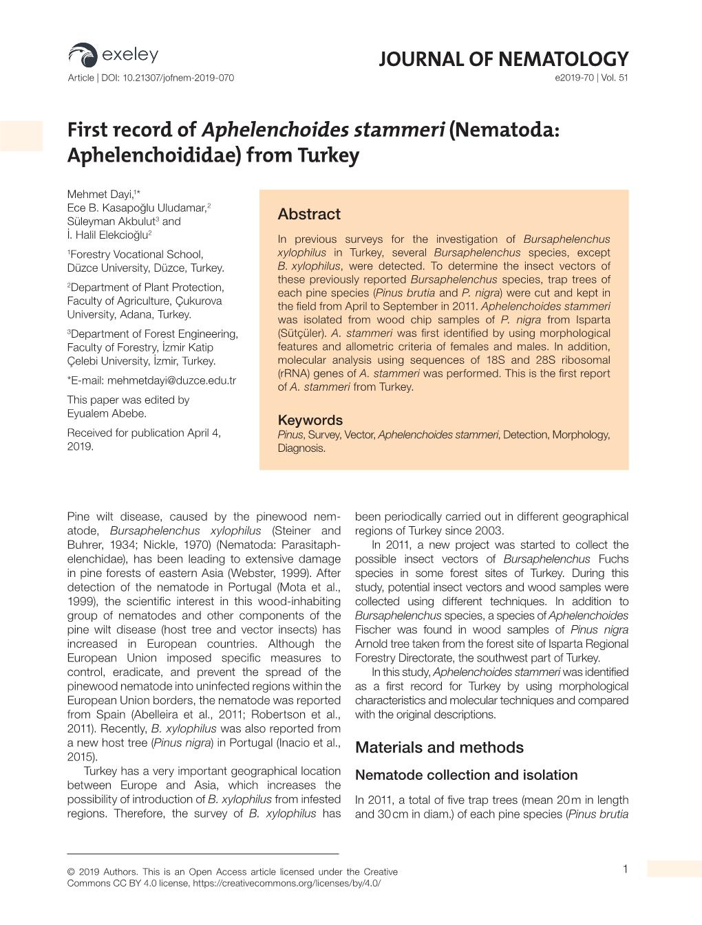 JOURNAL of NEMATOLOGY First Record of Aphelenchoides