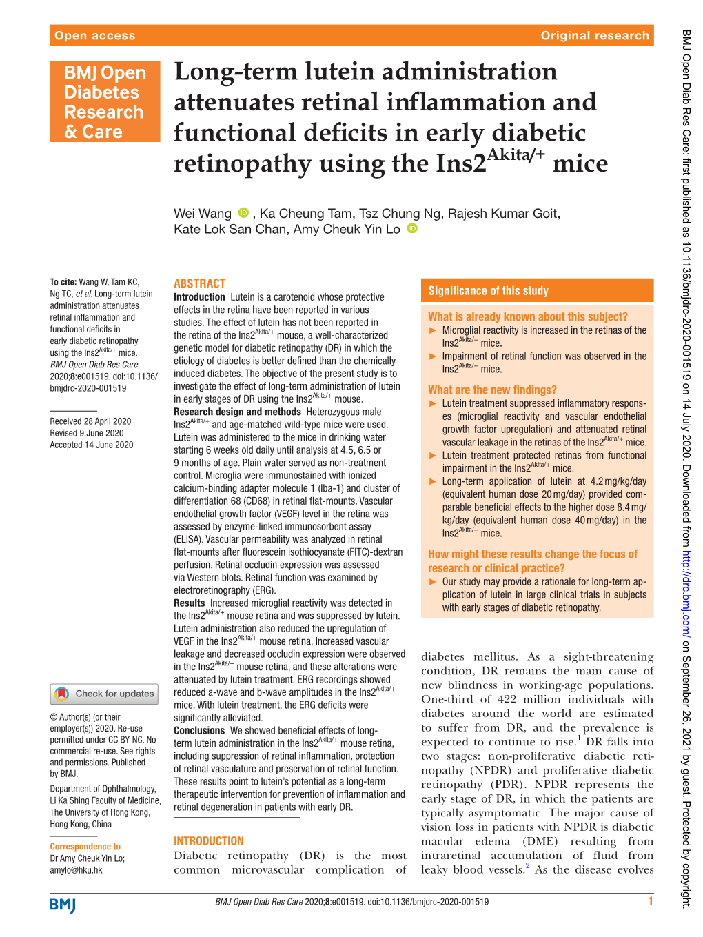 Long-Term Lutein Administration Attenuates Retinal Inflammation And