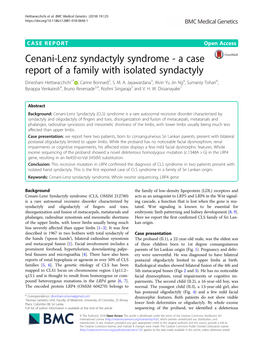 Cenani-Lenz Syndactyly Syndrome - a Case Report of a Family with Isolated Syndactyly Dineshani Hettiaracchchi1* , Carine Bonnard2, S