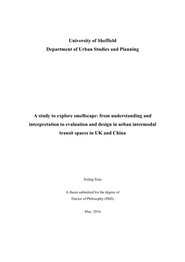 University of Sheffield Department of Urban Studies and Planning