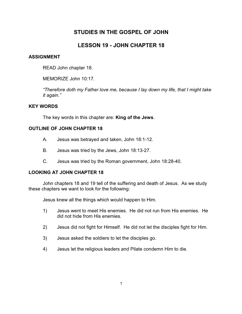 Studies in the Gospel of John Lesson 19