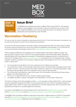 COVID-19 Toolbox COVID-19 Toolbox Issue Brief Vaccination Hesitancy