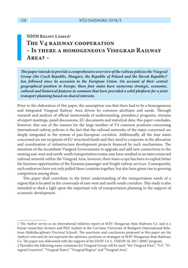 Is There a Homogeneous Visegrad Railway Area? –