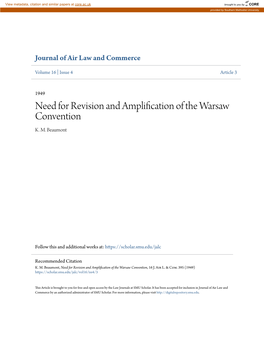 Need for Revision and Amplification of the Warsaw Convention K