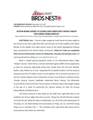 Austin Burke Added to Coors Light Birds Nest Friday Lineup Featuring