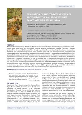 Evaluation of the Ecosystem Services Provided by the Kailadevi Wildlife Sanctuary, Rajasthan, India