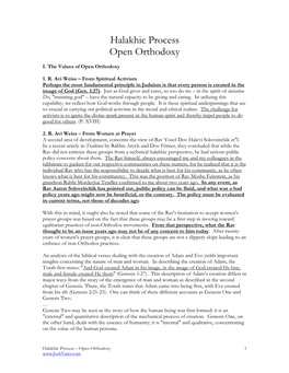 Halakhic Process 25 – Open Orthodoxy Sources