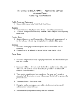 Recreational Services Intramural Sports Arena Flag Football Rules