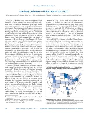 Giardiasis Outbreaks — United States, 2012–2017