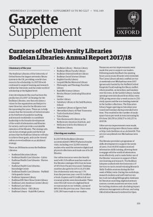 Annual Report 2017–18 University of Oxford Gazette Supplement