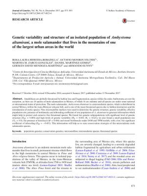 Genetic Variability and Structure of an Isolated Population of Ambystoma
