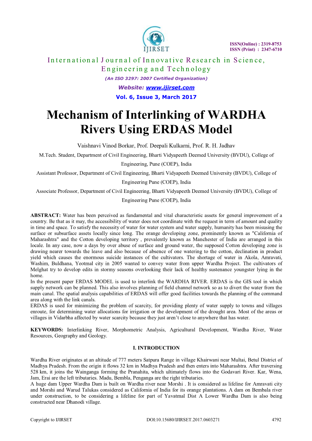 Mechanism of Interlinking of WARDHA Rivers Using ERDAS Model