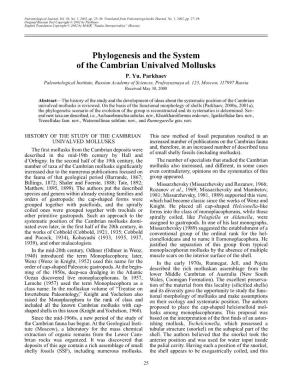 Phylogenesis and the System of the Cambrian Univalved Mollusks P