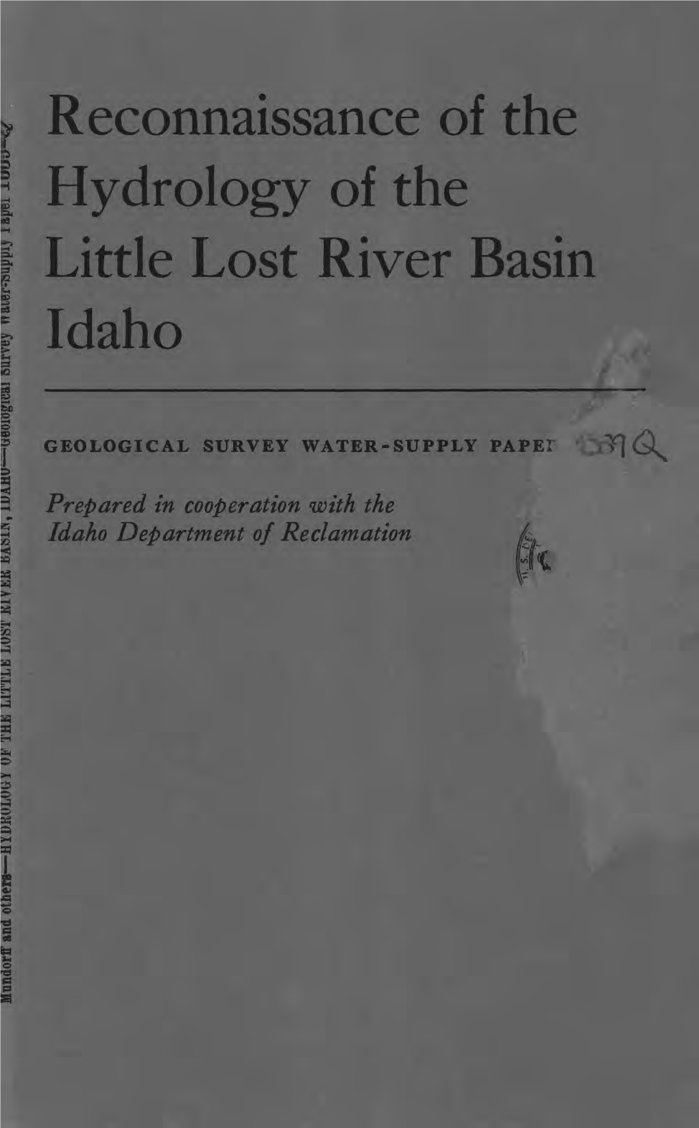 Reconnaissance of the Hydrology of the Little Lost River Basin Idaho