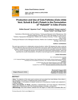 (Cola Nitida Vent. Schott & Endl.) Potash in the Formulation Of