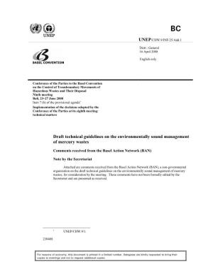 Draft Technical Guidelines on the Environmentally Sound Management of Mercury Wastes