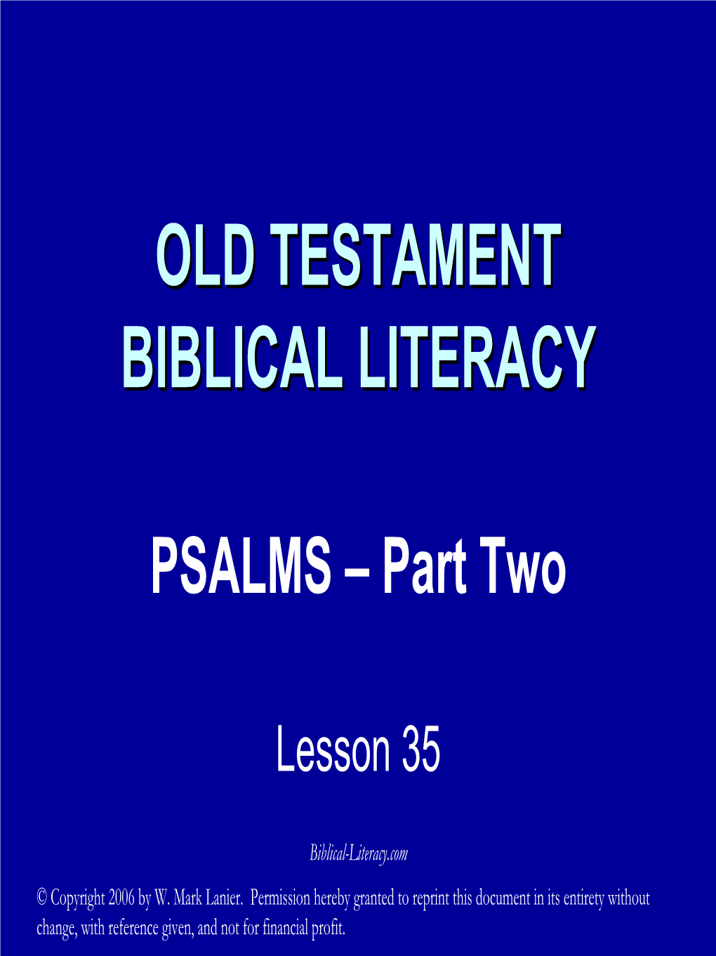 Biblical Literacy Psalms