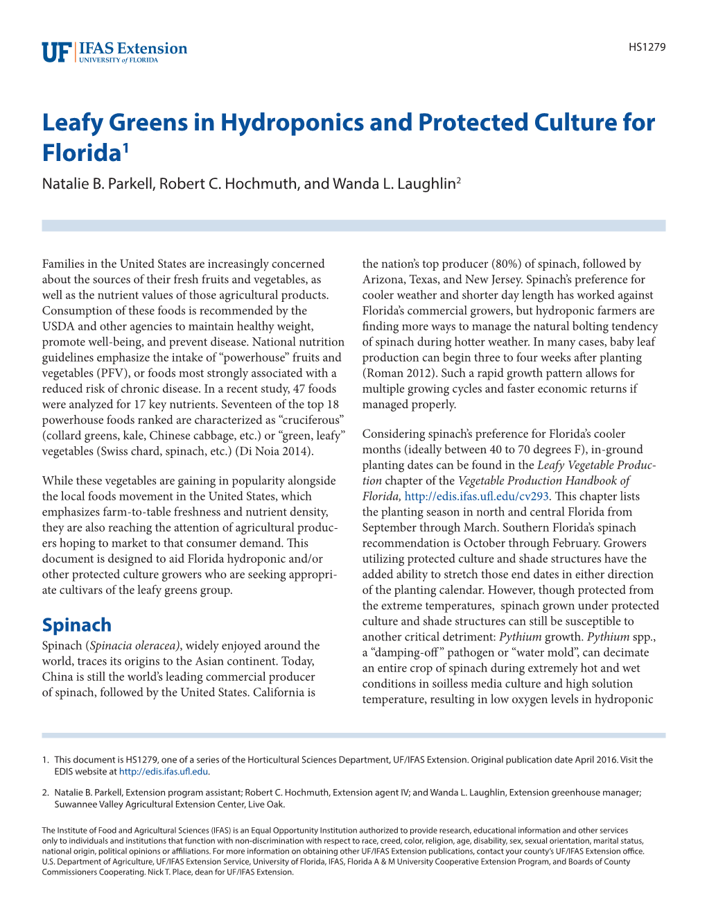 Leafy Greens in Hydroponics and Protected Culture for Florida1 Natalie B