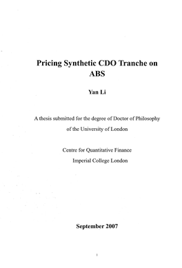 Pricing Synthetic CDO Tranche on ABS