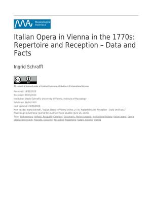 Italian Opera in Vienna in the 1770S: Repertoire and Reception – Data and Facts