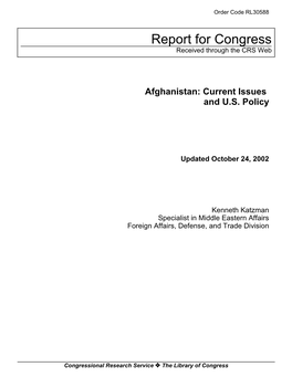 Afghanistan: Current Issues and U.S