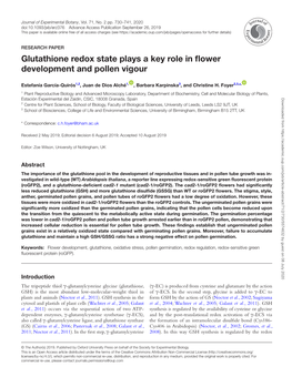 Glutathione Redox State Plays a Key Role in Flower Development and Pollen Vigour